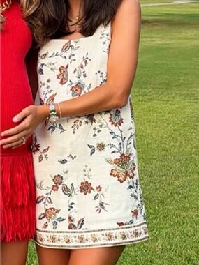 Tuckernuck Cream Floral Mini Dress with Rust and Blue Print